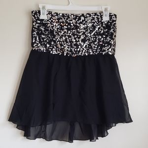 Sequined Black Tube Top with Sheer Bottom